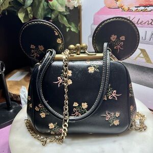 Disney X Coach Minnie Mouse Kisslock Bag Floral Black Bag GUC